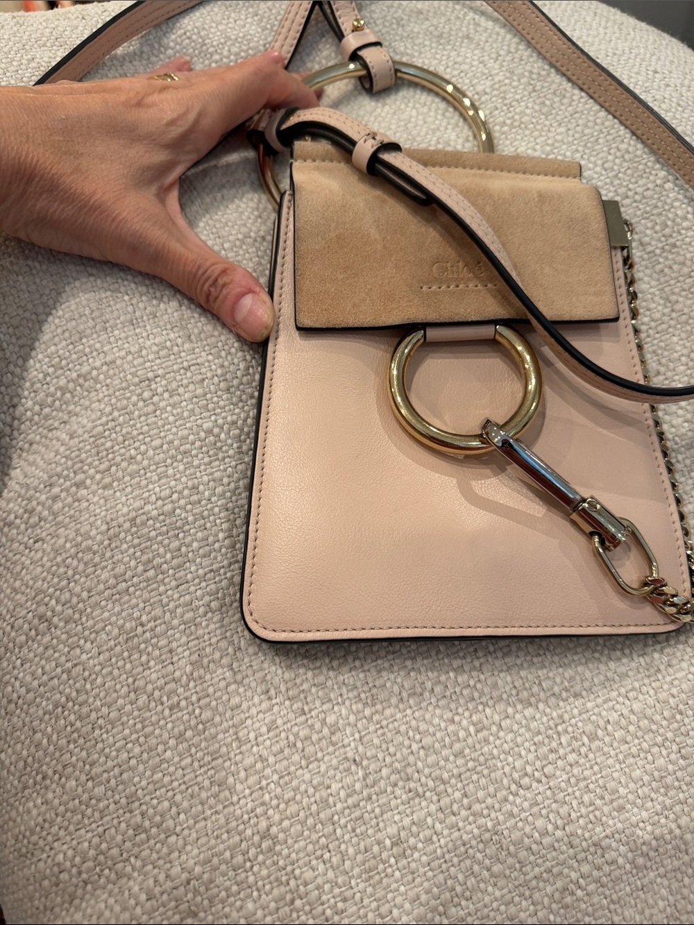 Chloe Small Crossbody Bag in Blush Pink and Tan